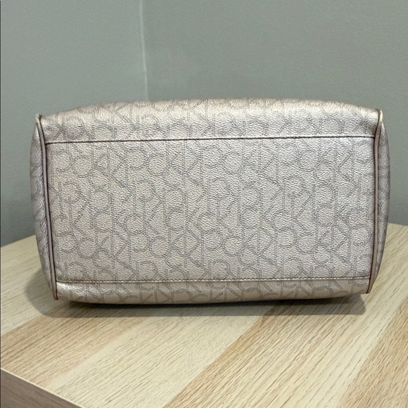 Calvin Klein Metallic Taupe Leather Satchel with Shoulder Strap/ Excellent - Picture 7 of 16